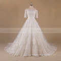 Honorable Off Shoulder 1/2 Sleeve Long Train A-line Lace Wedding Dress